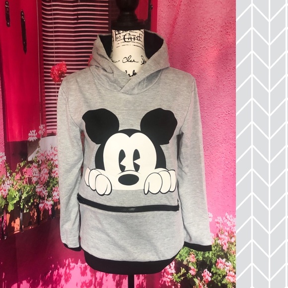 Sweaters - Mickey Mouse hoodie sweater thin pocket cute cartoon womens gray